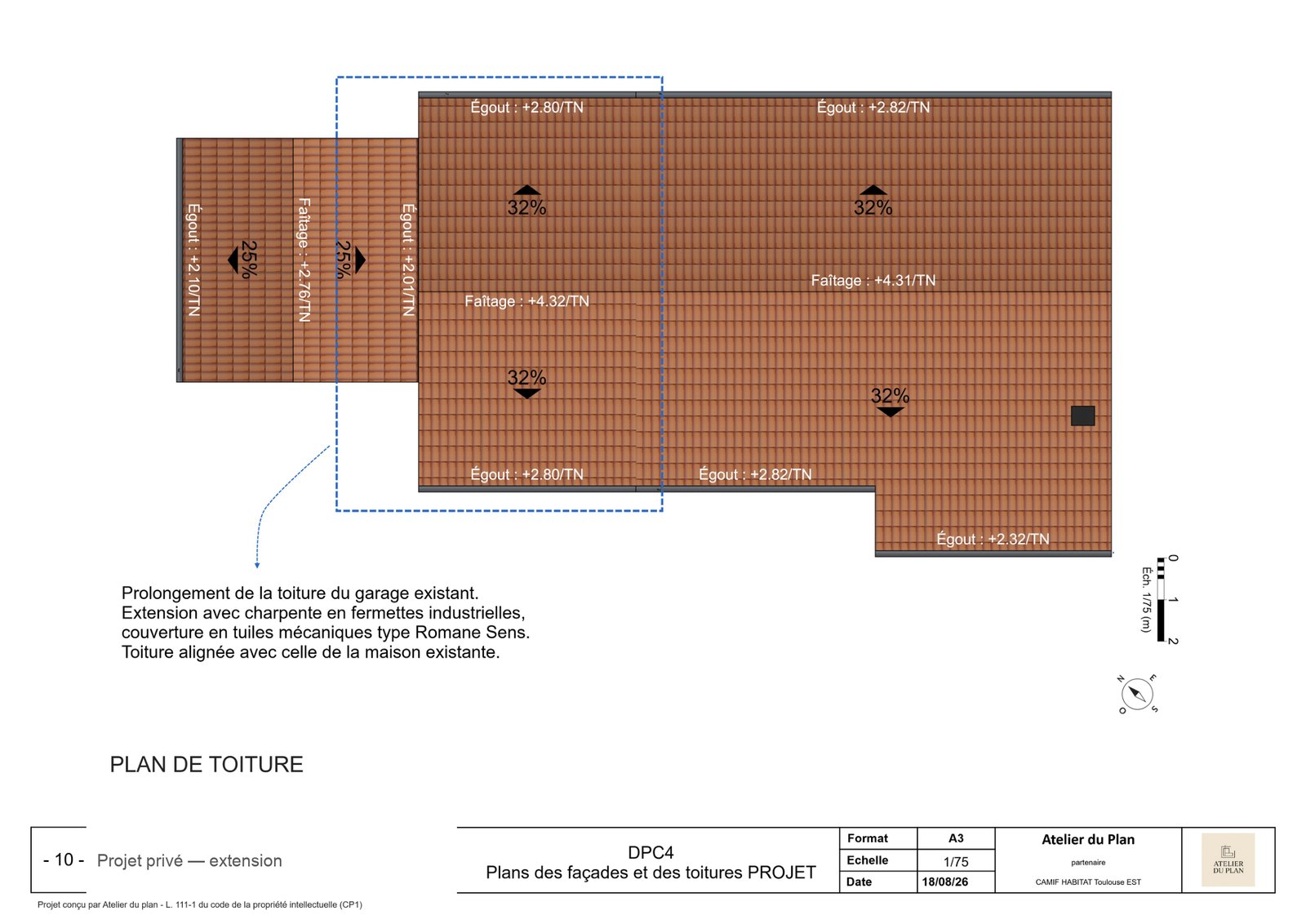 Extension — Plan de toiture